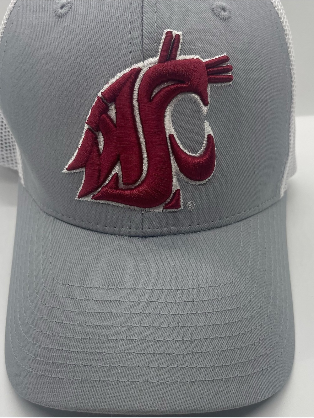 Zephyr Gray Trucker Hat with Maroon WSU Logo EUC